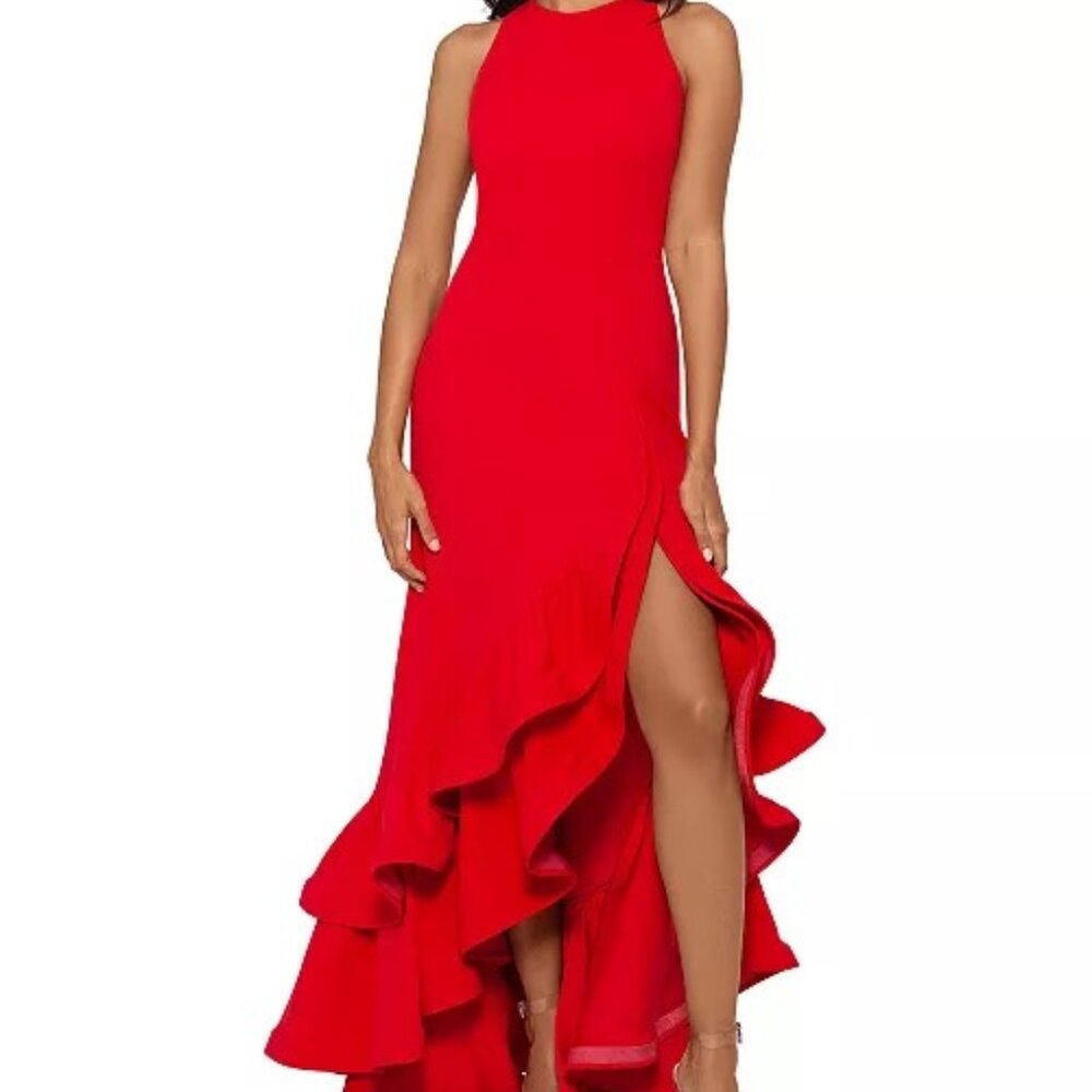 Betsy & Adam Tiered Ruffles Scuba Crepe Gown